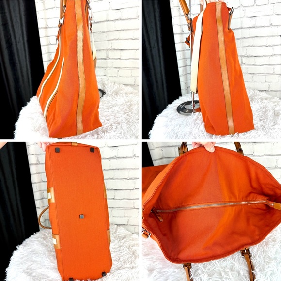 GUCCI Orange cloth canvas overnight duffel weekender crossbody bag with β¦ - Picture 5 of 16